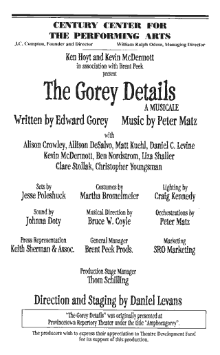 The Gorey Details Playbill Billing