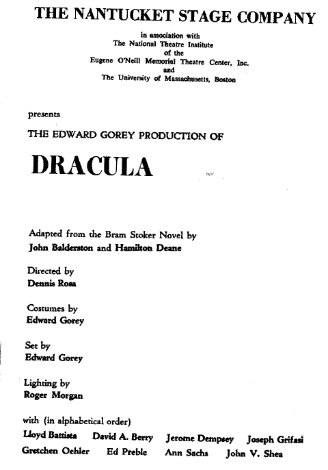 Dracula at the Nantucket Stage Company Program Billing