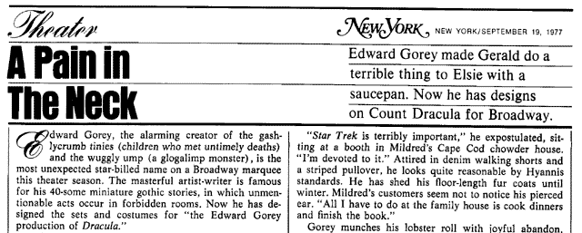 Ney York Times Review of Dracula the The Martin Beck